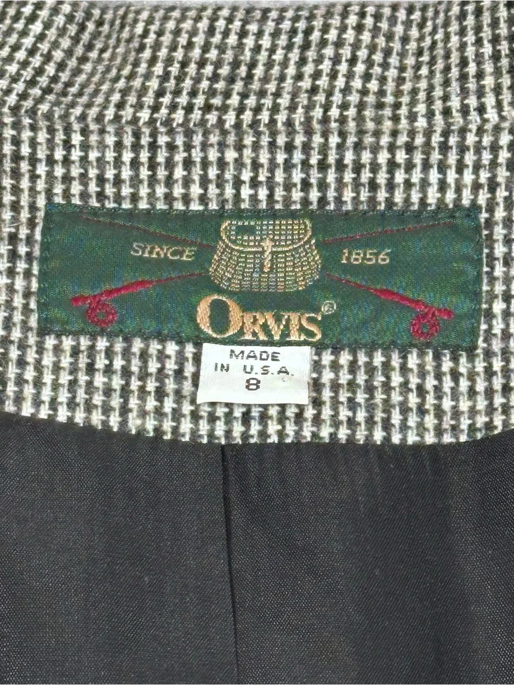 Vintage Orvis Women’s Black & White Micro Houndstooth Tweed Blazer